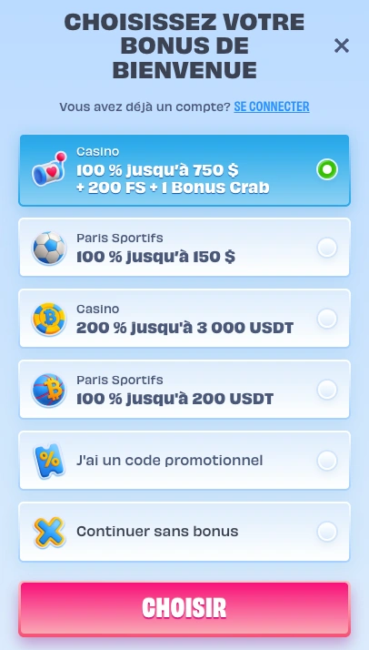 Bonus de bienvenue généreux